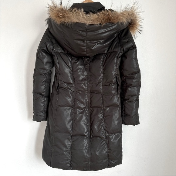 RUDSAK WINTER JACKET COAT Down Insulated Black Leather Trim Raccoon Fur Puffer S - Picture 3 of 12